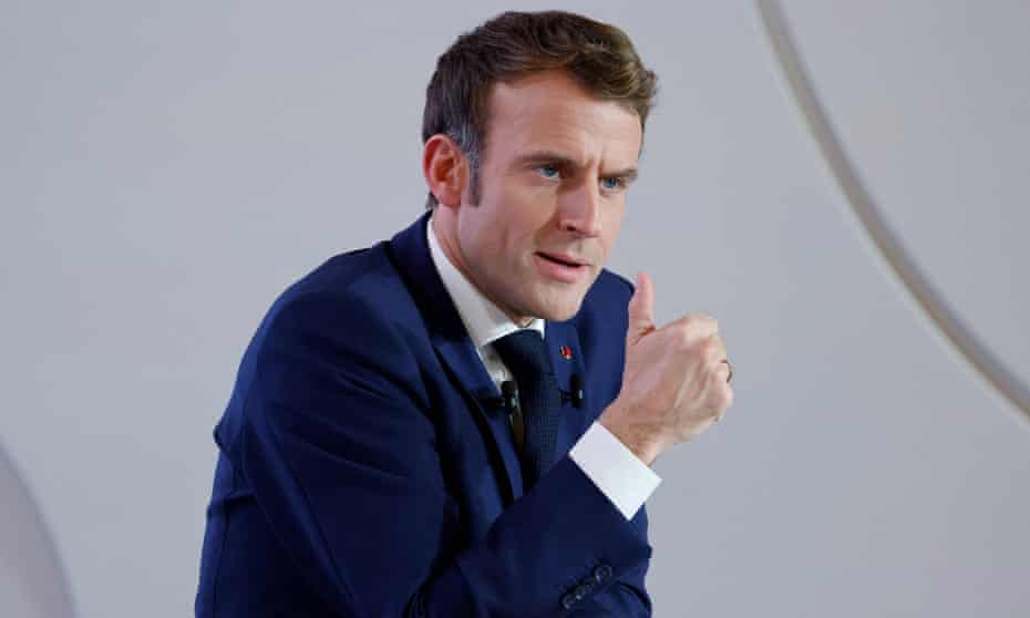 Emmanuel Macron delivering a speech in December. He has warned unvaccinated people in France that he would cause them trouble.
