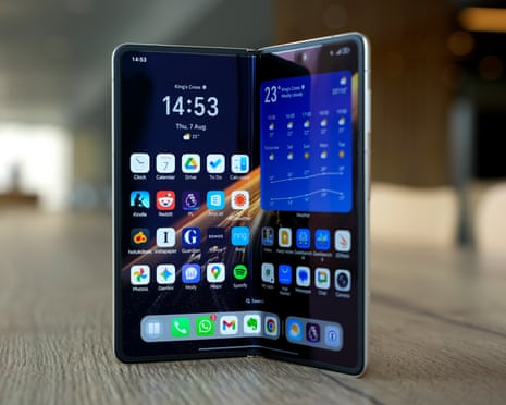 Honor Magic V5 review partially open on table
