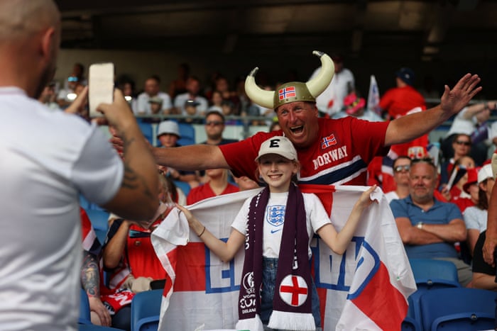England v Norway: Women’s Euro 2022 – live! | Women's Euro 2022 5 A Norway fan photobombs a pic in the stadium.
