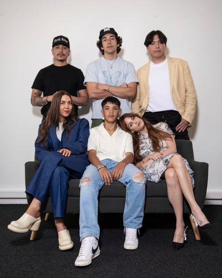 At Cannes in 2022. Back from left: Franklin Sioux Bob, Pte Cante Win Poor Bear and Willi White. Front from left: Gina Gammell, Ladainian Crazy Thunder and Riley Keough.