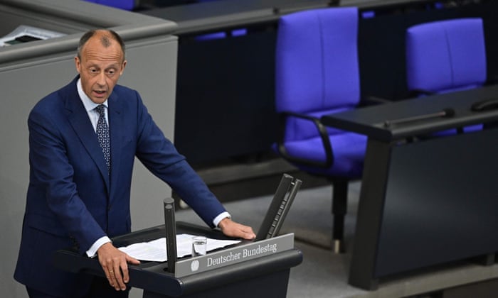 The leader of Germany's Christian Democratic Union (CDU) Friedrich Merz addresses the Bundestag (lower house of parliament) in Berlin on 22 June, 2022.