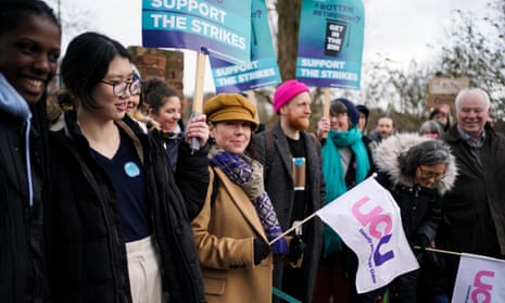University of Birmingham staff on a picket line during strike action in February