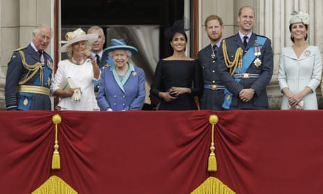 Members of the royal family gather on the balcony of Buckingham Palace as they watch a flypast in 2018.