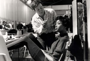 Backstage in the makeup chair, 1989.