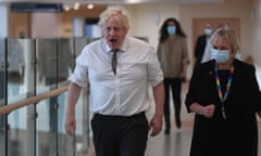 Boris Johnson with Julie Mobberley of Northumbria Healthcare during a visit to Hexham Hospital. He will not be speaking in, or attending, the standards debate in the Commons.