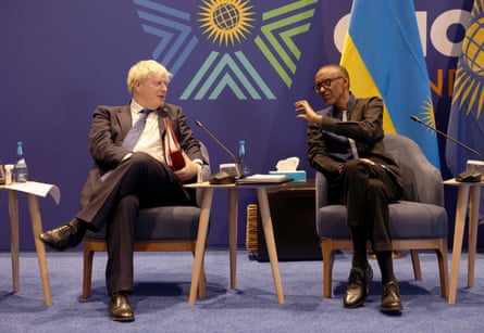 Boris Johnson and Paul Kagame at the Commonwealth heads of government meeting in 2022.