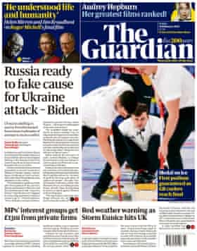 Guardian front page, 18 February 2022