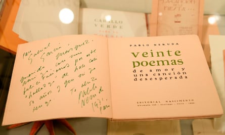 A first edition of Neruda’s Twenty Love Poems and a Song of Despair, dedicated to Gabriel García Márquez.