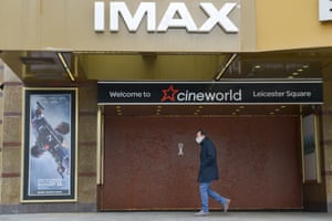 A boarded-up Cineworld cinema in Leicester Square.