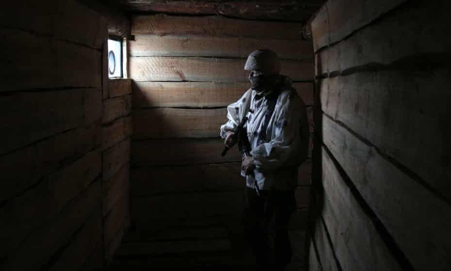 A Ukrainian serviceman on the frontline in Donetsk.
