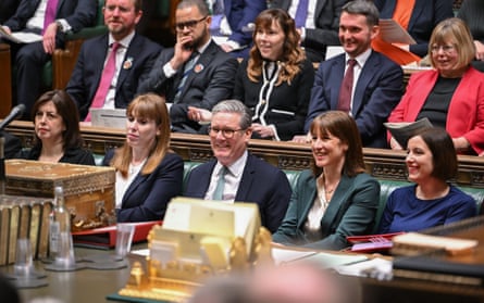 Rayner on the Labour frontbench alongside (from left) Lucy Powell, Keir Starmer, Rachel Reeves and Bridget Phillipson during PMQs
