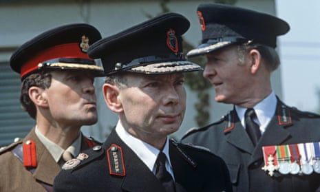 Sir Kenneth Newman, centre, in 1978, during his time as the chief constable of the Royal Ulster Constabulary. 