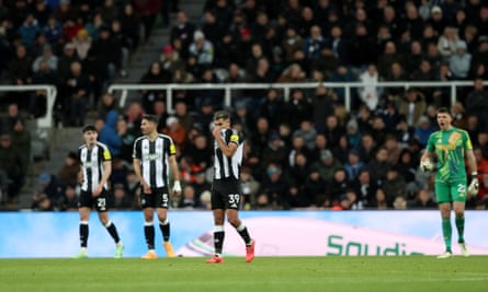 Newcastle players look dejected after conceding against West Ham.