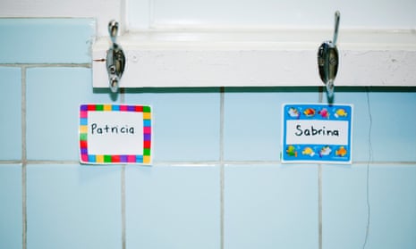 Kids' names on school cloakroom pegs