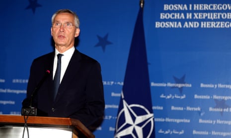 Jens Stoltenberg speaks during a joint press conference after a meeting in Sarajevo, Bosnia and Herzegovina.