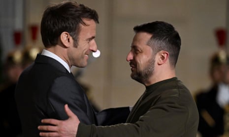Emmanuel Macron welcomed Volodymyr Zelenskiy at the Elysée presidential palace in Paris.