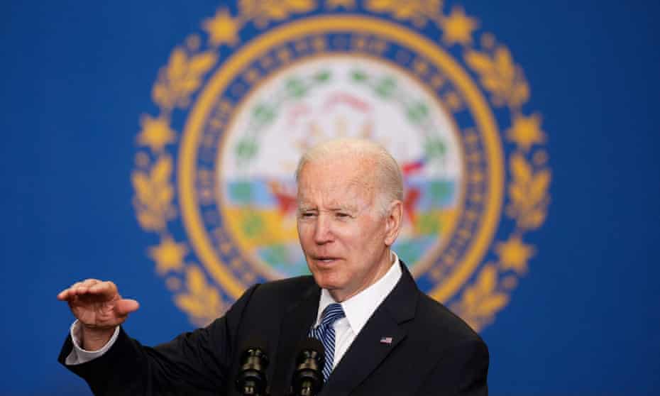 US President Joe Biden delivers remarks on infrastructure projects at the New Hampshire Port Authority in Portsmouth.