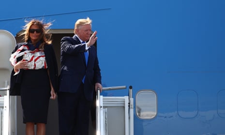 Melania and Donald Trump arrive at Stansted Airport on Monday morning.