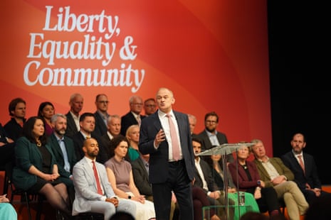 Ed Davey speaking at the Lib Dem conference.