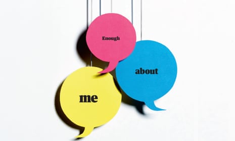 Speech bubbles with 'enough about me' in them