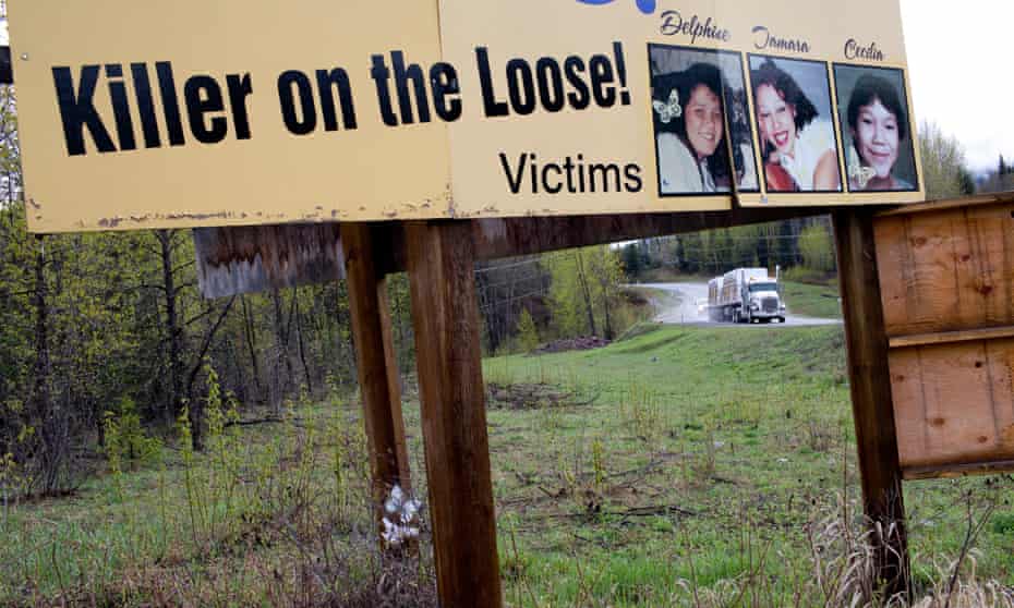 A sign on Canada’s route 16, which runs through the province of British Columbia and has been given the nickname of the Highway of Tears. It’s estimated that as many as 40 First Nations women and girls have been murdered or disappeared along it.