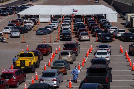 Cars line up for Covid-19 tests at the University of Texas El Paso on 23 October, 2020 in El Paso, Texas, as the city experiences a surge in new cases.
