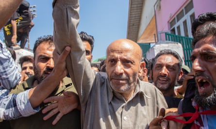 National MP and leader of Awami Ittehad Party (AIP), Sheikh Abdul Rashid, arrives at an election rally in Lal Chowk Anantnag, near Srinagar.