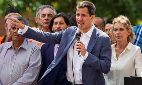 Juan Guaidó, head of the Venezuelan national assembly, at a rally in Caracas on 11 January. 