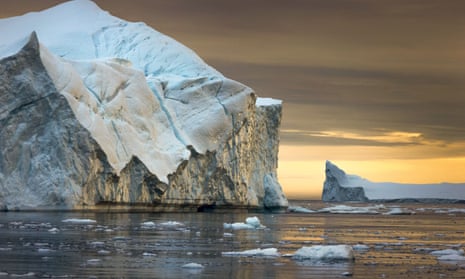 Icebergs at Disko Bay off Greenland.