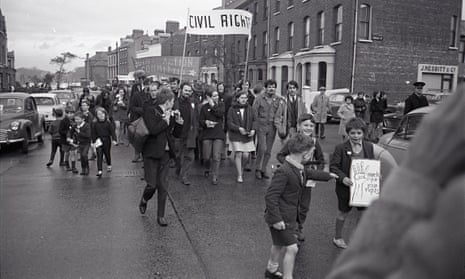Students led by Bernadette Devlin march in Belfast, 9 October 1968