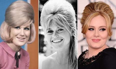 Beehive wearers Dusty Springfield and Brigitte Bardot in the 1960s, and Adele.