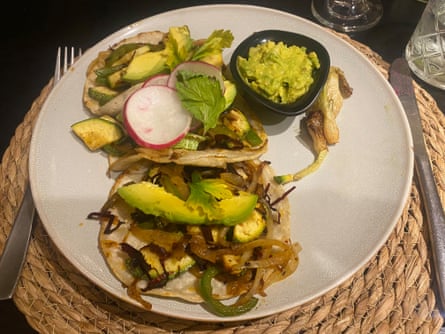 Vegan tacos in a restaurant in Mexico.