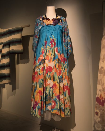 This screenprinted silk dress with shrug, from his 2013 resort collection, was inspired by the vintage kimono above.