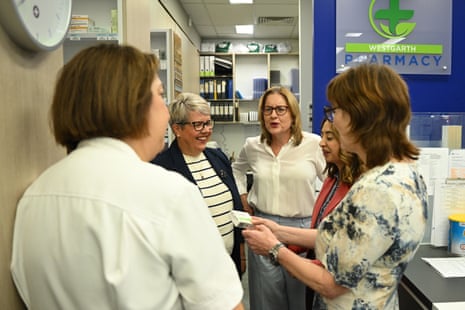 Victorian premier Jacinta Allan speaks with pharmacists in Melbourne
