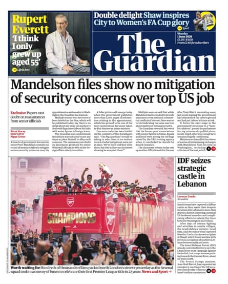 The Guardian front page 1 June 2026