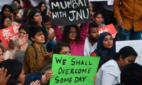 Students in Mumbai protest against the violent clashes at the Jawaharlal Nehru University campus in New Delhi.