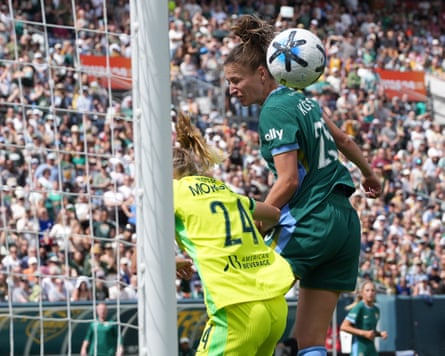 Denver forward Melissa Kossler (right) gets above Washington Spirit defender Esme Morgan to head the ball during the 0-0 draw.
