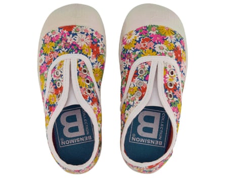 A overhead view of Elly Liberty Slip On Tennis Shoes with a Libby flower print.