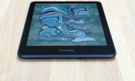 The bottle edge of the Kindle Colorsoft showing the power button and USB-C port.