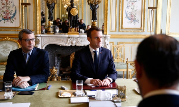 Emmanuel Macron at a meeting in the Élysée Palace a day after clashes between police and gilets jaunes protesters on 2 December.
