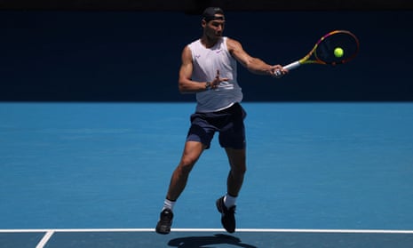 Nadal practising in Melbourne today.