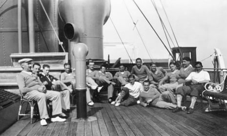 France players pose after lunch for a group picture during their cruise aboard the Conte Verde in July 1930. 