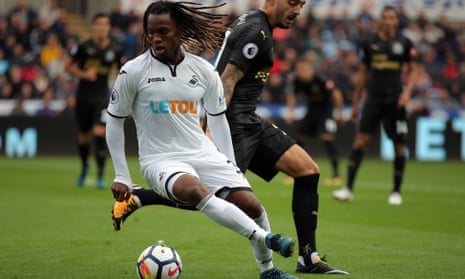 Swansea’s Renato Sanches evades a tackle during a shaky debut for the Portuguese against Newcastle at The Liberty Stadium. 