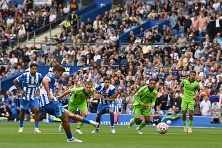 Brighton’s Matt O’Riley opens the scoring with a penalty against Fulham.