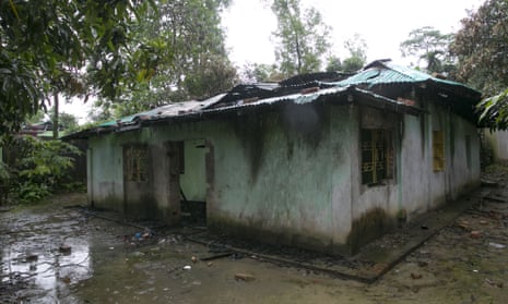 A torched house in a Rohingya refugee camp.