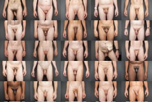 Photos of 25 men showing penis and testicles, belly, hands and thighs