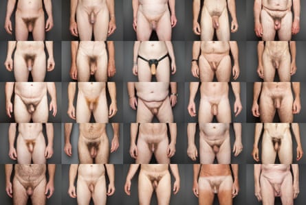 Photos of 25 men showing penis and testicles, belly, hands and thighs