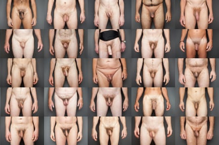 Photos of 25 men showing penis and testicles, belly, hands and thighs