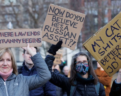 Citizens rally on the Boston Common near the historic Parkman Bandstand, as they call for changes in the policies of Donald Trump in Boston, Massachusetts.