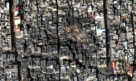 This image provided by Maxar Technologies shows an overview of Jabalia Refugee Camp in Gaza after explosions on Wednesday.